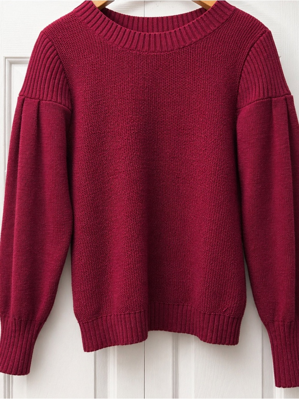 Women's Crewneck Pullover - Berry Red. Tighter Shoulder With Rounded Sleeves